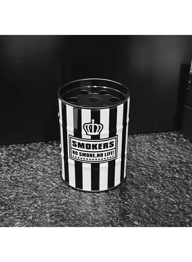 1pc Heavy Duty Metal Ashtray With Anti Spill Lid Large Capacity Retro Home Office Bar Car Cafe Black White - Image 1
