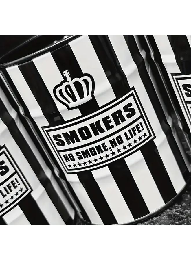 1pc Heavy Duty Metal Ashtray With Anti Spill Lid Large Capacity Retro Home Office Bar Car Cafe Black White - Image 2