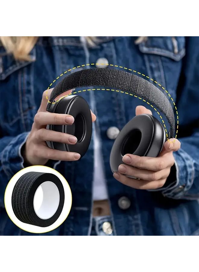 4pcs Black Polyester Headphone Headband Protective Tape Anti Aging Repair Strips - Image 5