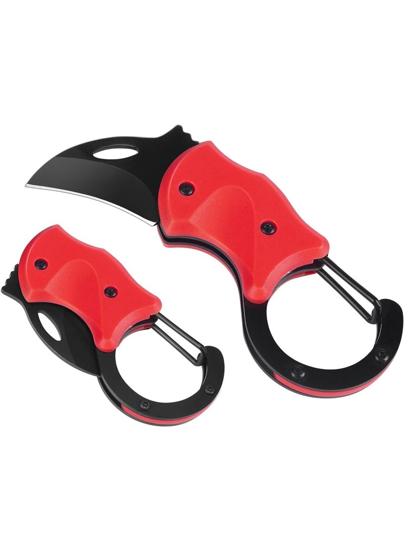 Soofam Mini Folding Pocket Knife,Cool Knife with Carabiner,Small EDC Box Cutter,Mini Keychain Knives for Package Opening, Rope Cutting, Wood Carving, and Crafts Processing (Red) - Image 1