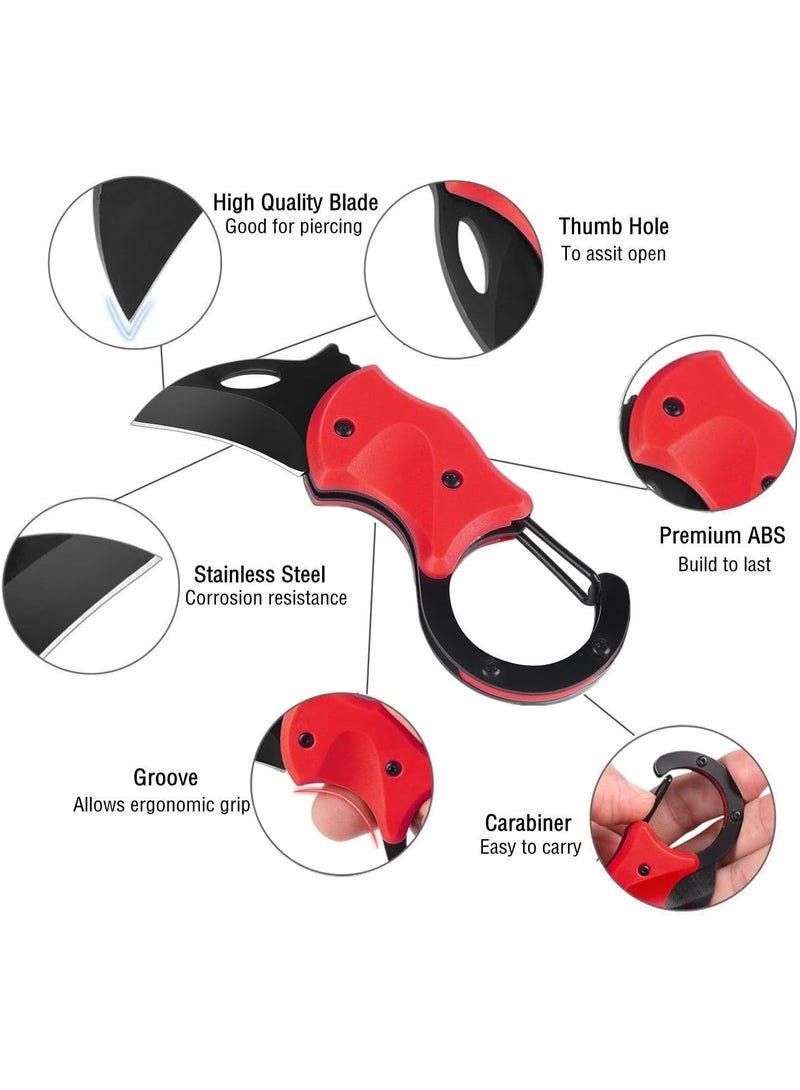 Soofam Mini Folding Pocket Knife,Cool Knife with Carabiner,Small EDC Box Cutter,Mini Keychain Knives for Package Opening, Rope Cutting, Wood Carving, and Crafts Processing (Red) - Image 2
