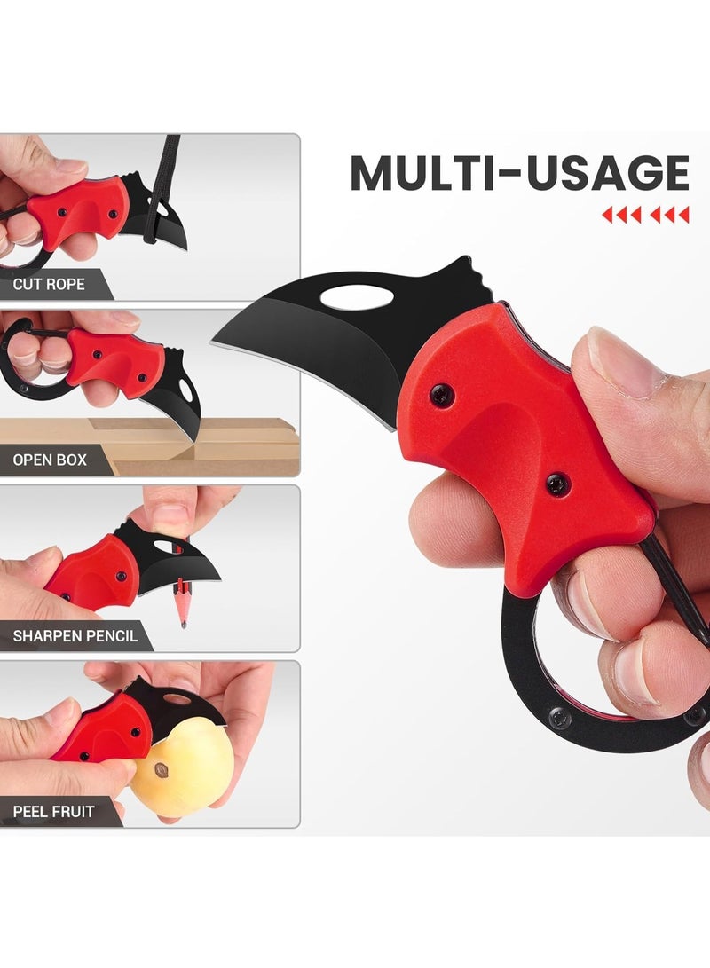 Soofam Mini Folding Pocket Knife,Cool Knife with Carabiner,Small EDC Box Cutter,Mini Keychain Knives for Package Opening, Rope Cutting, Wood Carving, and Crafts Processing (Red) - Image 3