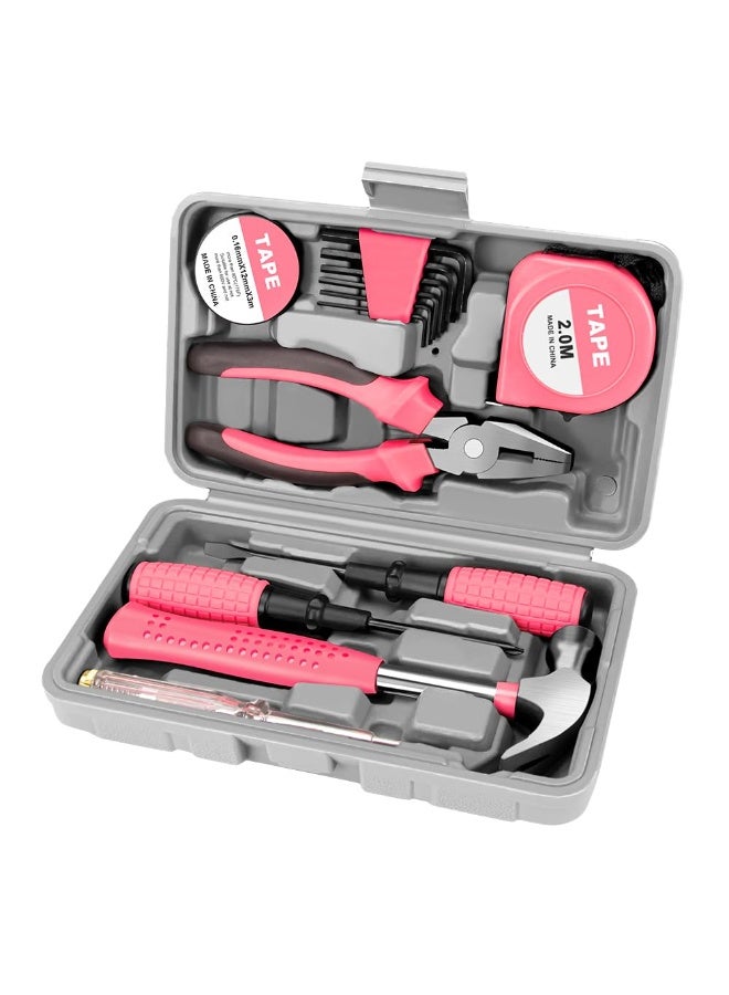 general 13 Piece Pink Tool Set, Mini Tool Box for Women. Home Tool Kit with Plastic Storage Toolbox for All Purpose Office, Garage, Apartment and College Dorm - Image 1