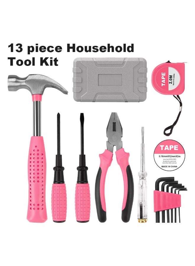 general 13 Piece Pink Tool Set, Mini Tool Box for Women. Home Tool Kit with Plastic Storage Toolbox for All Purpose Office, Garage, Apartment and College Dorm - Image 3