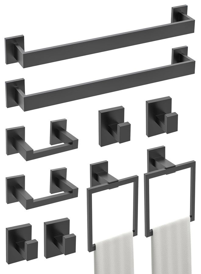 TURS 10-Piece Bathroom Hardware Accessories Set Matte Black Towel Bar Holder Set SUS304 Stainless Steel Towel Racks for Bathroom Wall Mounted, 23.6-Inch - Image 1