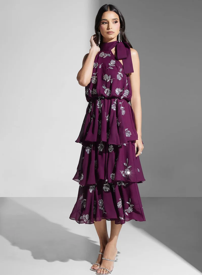 Frock and Frill Floral Chiffon Dress