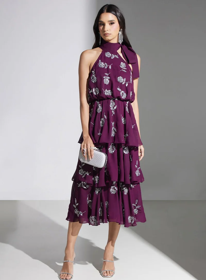 Frock and Frill Floral Chiffon Dress