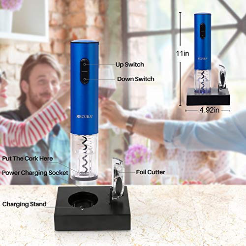 Secura Electric Wine Opener, Automatic Electric Wine Bottle Corkscrew Opener with Foil Cutter, Rechargeable (Blue) - Image 5
