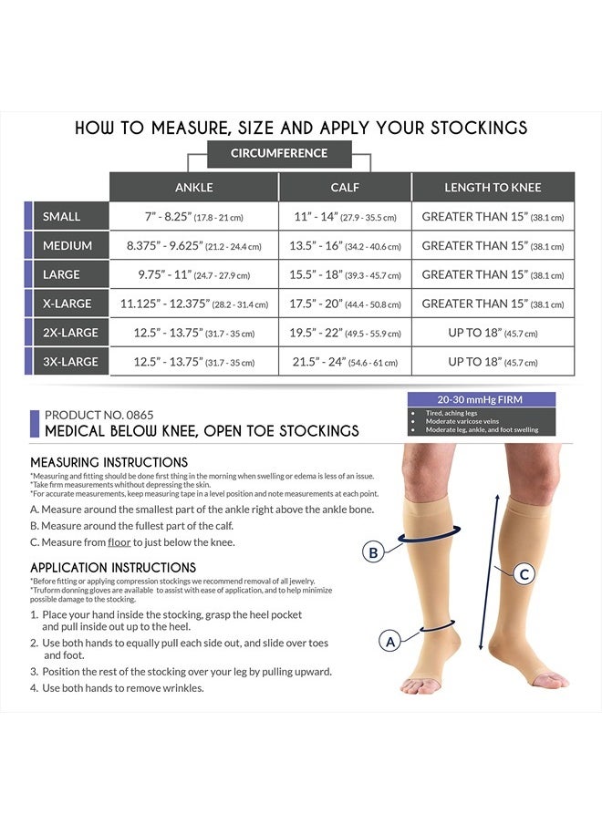 Truform - 20-30 mmHg Compression Stockings for Men and Women, Knee High Length, Open Toe, Beige, Medium (1 Pair) - Image 1