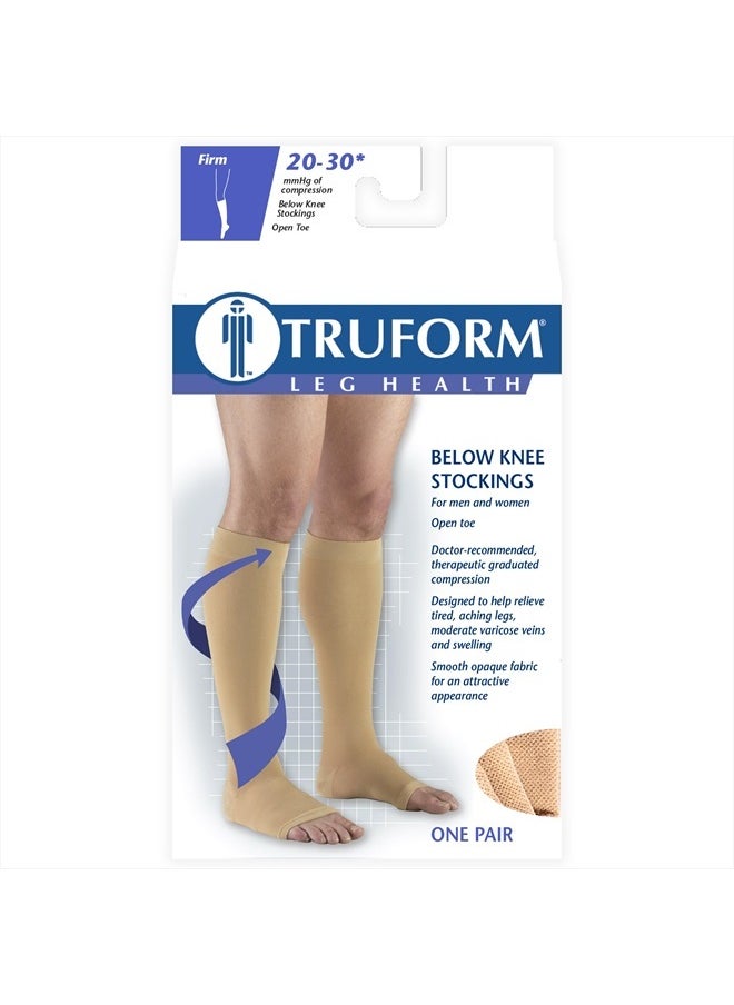 Truform - 20-30 mmHg Compression Stockings for Men and Women, Knee High Length, Open Toe, Beige, Medium (1 Pair) - Image 1