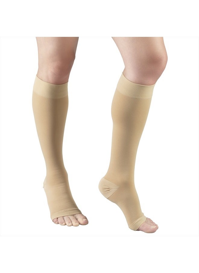 Truform - 20-30 mmHg Compression Stockings for Men and Women, Knee High Length, Open Toe, Beige, Medium (1 Pair) - Image 1