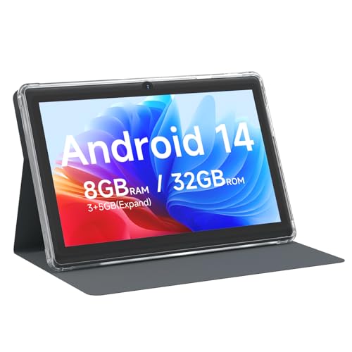 Aheadlink Android 14 Tablet 7 inch Tablets with Case, 8GB RAM 32GB ROM 1TB Expand, Quad-Core Processor Tablet PC, 1024 x 600 IPS Screen, Dual Camera, 3000mAh Battery, Bluetooth, WiFi, GMS, Widevine L1, Black - Image 1