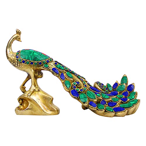 ARTVARKO Artavrko Peacock Brass with Multicolor Gemstone Handwork Showpiece Idol Figurine Sculpture for Home Decoration, Size(L-11 W-4 H-7 Inch 2.8 Kg) - Image 3