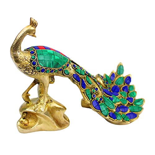 ARTVARKO Artavrko Peacock Brass with Multicolor Gemstone Handwork Showpiece Idol Figurine Sculpture for Home Decoration, Size(L-11 W-4 H-7 Inch 2.8 Kg) - Image 5