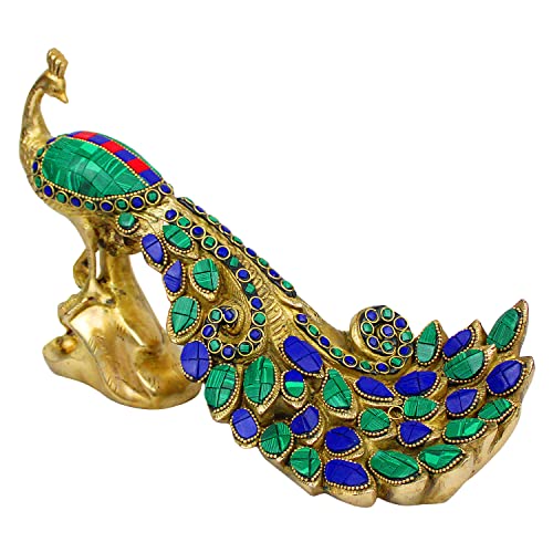 ARTVARKO Artavrko Peacock Brass with Multicolor Gemstone Handwork Showpiece Idol Figurine Sculpture for Home Decoration, Size(L-11 W-4 H-7 Inch 2.8 Kg) - Image 4