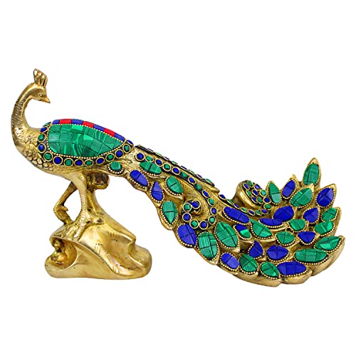 ARTVARKO Artavrko Peacock Brass with Multicolor Gemstone Handwork Showpiece Idol Figurine Sculpture for Home Decoration, Size(L-11 W-4 H-7 Inch 2.8 Kg) - Image 2