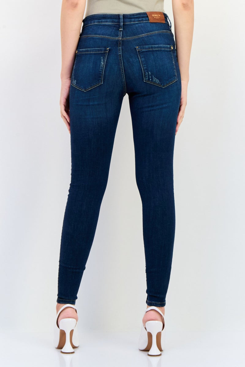 ONLY Women Skinny Fit Ripped Stretchable Jeans, Dark Blue - Image 3