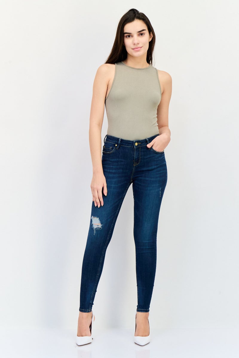 ONLY Women Skinny Fit Ripped Stretchable Jeans, Dark Blue - Image 4