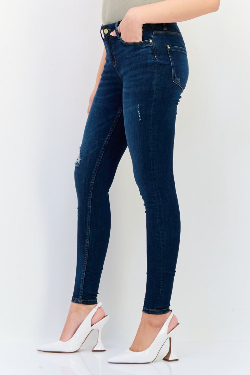 ONLY Women Skinny Fit Ripped Stretchable Jeans, Dark Blue - Image 2