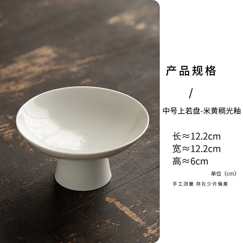 Ceramic Pedestal Fruit Plate Traditional Snack TrayMedium size upper plate-beige thick glossy glaze Medium size upper plate-beige thick glossy glaze 