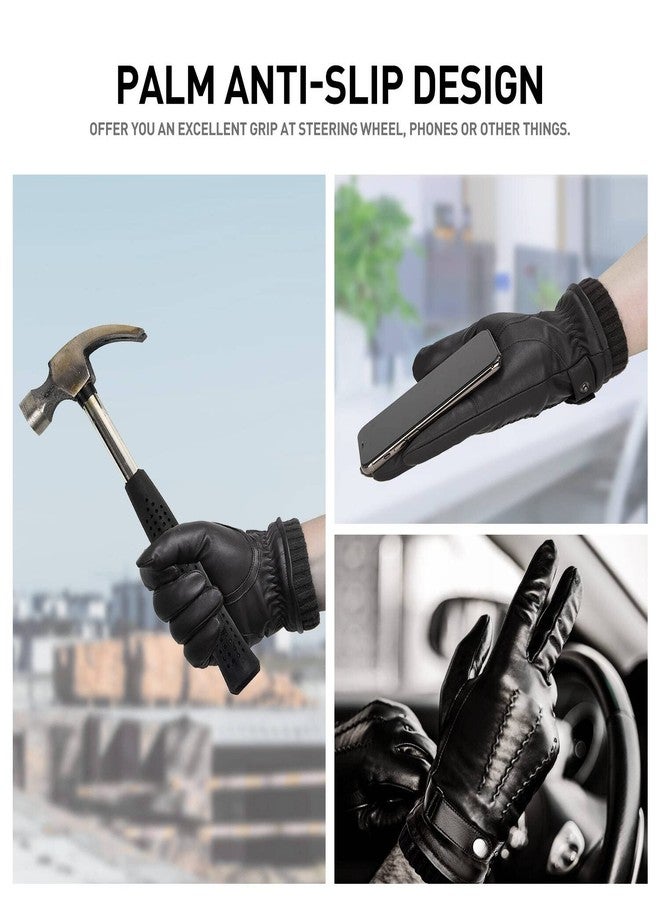 BISON DENIM Winter Sheepskin Leather Gloves for Men, Warm Cashmere Lined Touchscreen Texting Gloves for Driving (Black,Large) - Image 5