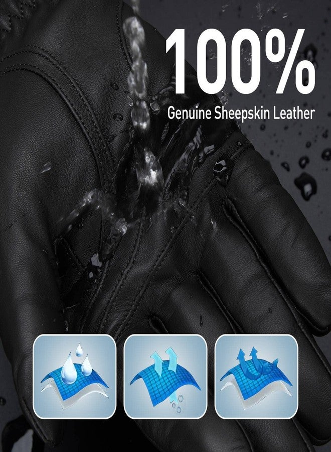 BISON DENIM Winter Sheepskin Leather Gloves for Men, Warm Cashmere Lined Touchscreen Texting Gloves for Driving (Black,Large) - Image 3