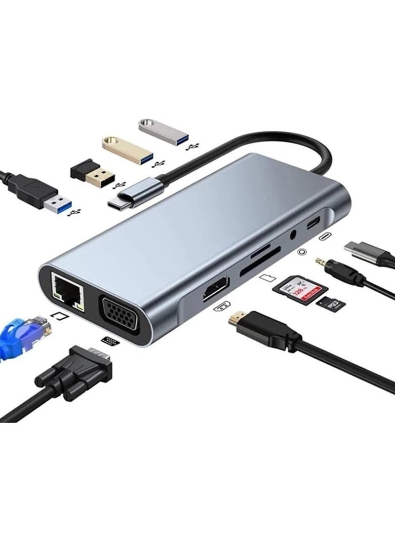 Store Type C Hub 11 In 1 USB C Docking Station 4K HDMI, VGA, Type C PD, USB3.0, RJ45 Ethernet, SD/TF Aux Macbook PC Compatible Adapter Multiplexer Converter Converter HUB114  - Image 1