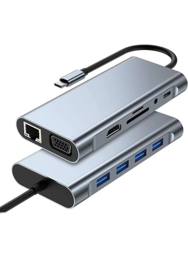 Store Type C Hub 11 In 1 USB C Docking Station 4K HDMI, VGA, Type C PD, USB3.0, RJ45 Ethernet, SD/TF Aux Macbook PC Compatible Adapter Multiplexer Converter Converter HUB114  - Image 2