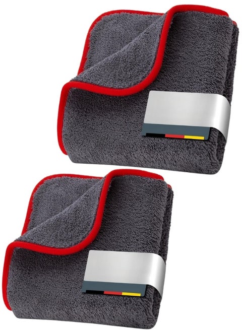 2 Pack Professional Premium Microfiber Car Drying Towel, Super Absorbent with Twisted Loop Technology, Streak and Scratch Free Drying for Cars 40 x 40cm (Grey)