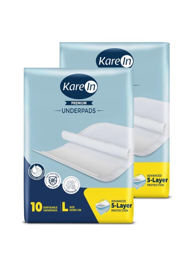 KareIn Premium Underpads For Adults, Large 60 x 90 cm, 20 Unit, Highly Absorbent, Anti-Bacterial, Rash Protection, Leak Proof, Protects Surfaces from Incontinence, Odor Control, Super Soft - Image 1
