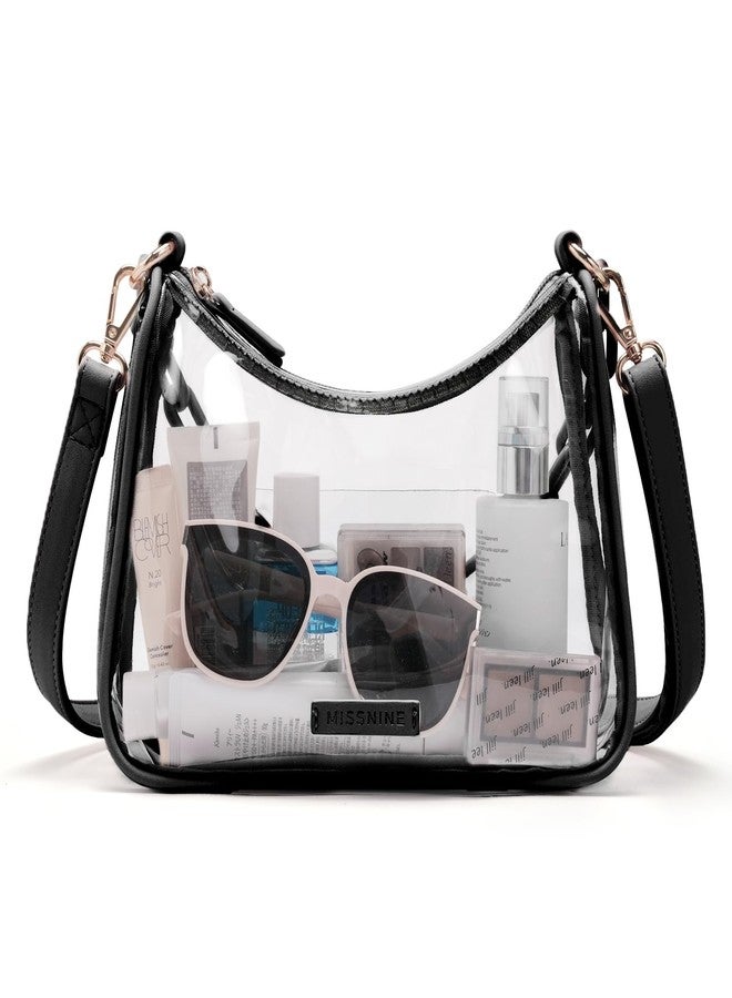 Missnine Clear Bag for Stadium Approved, Clear Crossbody Purse for Women Transparent Concert Handbag for Sports Stadium Events, Black - Image 1