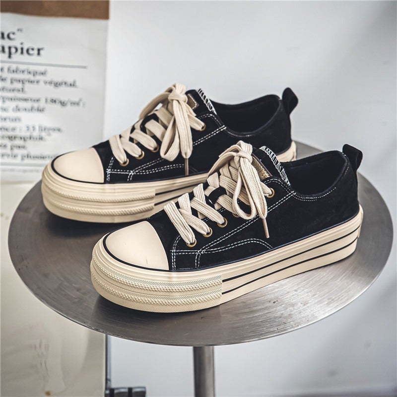 2023 Autumn New Chunky Sole Couple Sneakers, Unisex Canvas Shoes with Massage and Height-Boosting Features