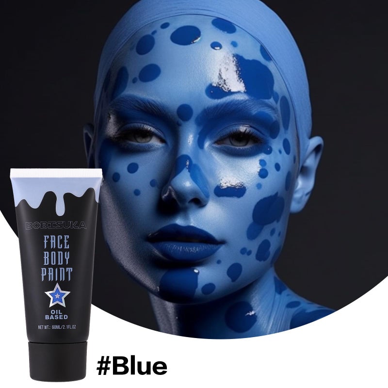 BOBISUKA Blue Face Body Paint, Oil-based Cream Painting Kit, Blendable Facepaint for Halloween Avatar Smurf Mystique Cosplay, Costume, Parties, Stage, Theater, SFX Special Effect Makeupï¼ˆ2.1 Fl.ozï¼‰ - Image 2