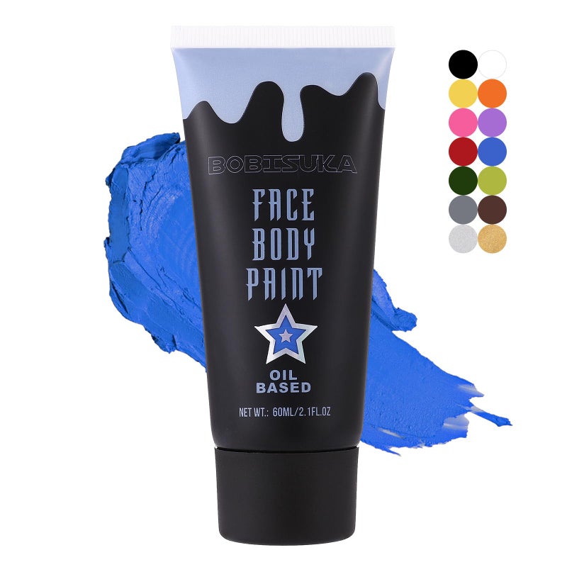 BOBISUKA Blue Face Body Paint, Oil-based Cream Painting Kit, Blendable Facepaint for Halloween Avatar Smurf Mystique Cosplay, Costume, Parties, Stage, Theater, SFX Special Effect Makeupï¼ˆ2.1 Fl.ozï¼‰ - Image 1