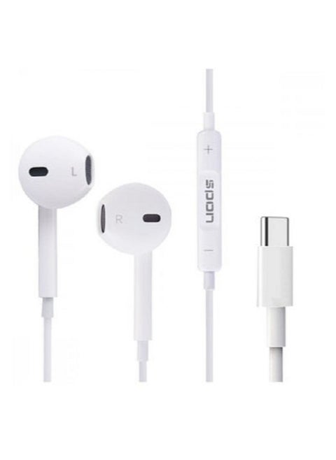 Type-C Wired Earphones with Built-in Microphone Compatible with ِ all smart phone-White