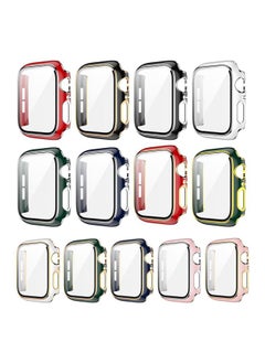 Applicable IWatch2-10 Generation Apple Watch Case Dazzling Carving Tempered Film Protective Cover PC Two-color Watch Case-Color:Emerald Green + Silver-Exterior Dimension:38mm Without Packaging
