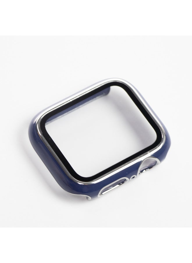 Generic - Applicable IWatch2-10 Generation Apple Watch Case Dazzling Carving Tempered Film Protective Cover PC Two-color Watch Case-Color:Emerald Green + Silver-Exterior Dimension:38mm Without Packaging - Image 1