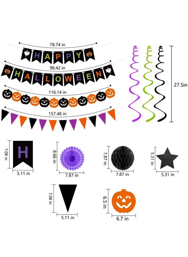 Labrostar Halloween Party Decorations Happy Halloween Banner Honeycomb Balls Paper Fans Hanging Swirls Triangle Garland for Indoor Home Office Class School Party Supplies - Image 4