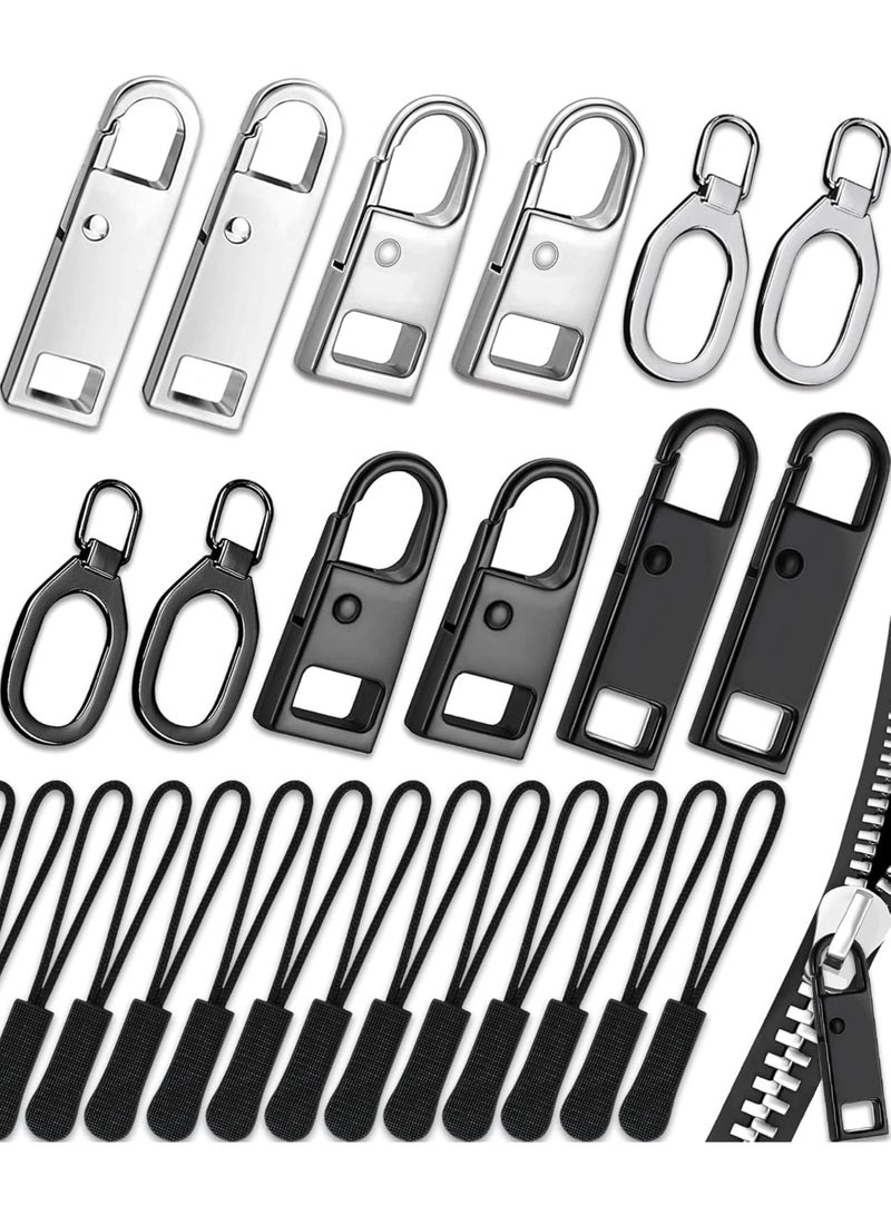 Excefore Zipper Pull, 32 Pack Zipper Pull Replacement, Universal Replacement Zipper Pull Kit, Zipper Tab Replacement Pull, Zipper Pulls for Backpacks, Purses, Jackets, Luggage, Boots (4 Styles 4 Sizes)  - Image 1