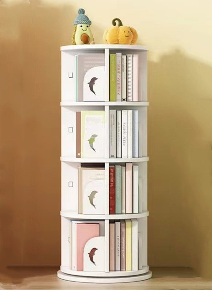 كوتيس خزانة كتب للأطفال بخمس طبقات تدور بزاوية 360 درجة، رف عرض لتخزين الكتب، رفوف قائمة على الأرض، لوح خشبي بلاستيكي، أبيض، 46 × 129 سم  - Image 2