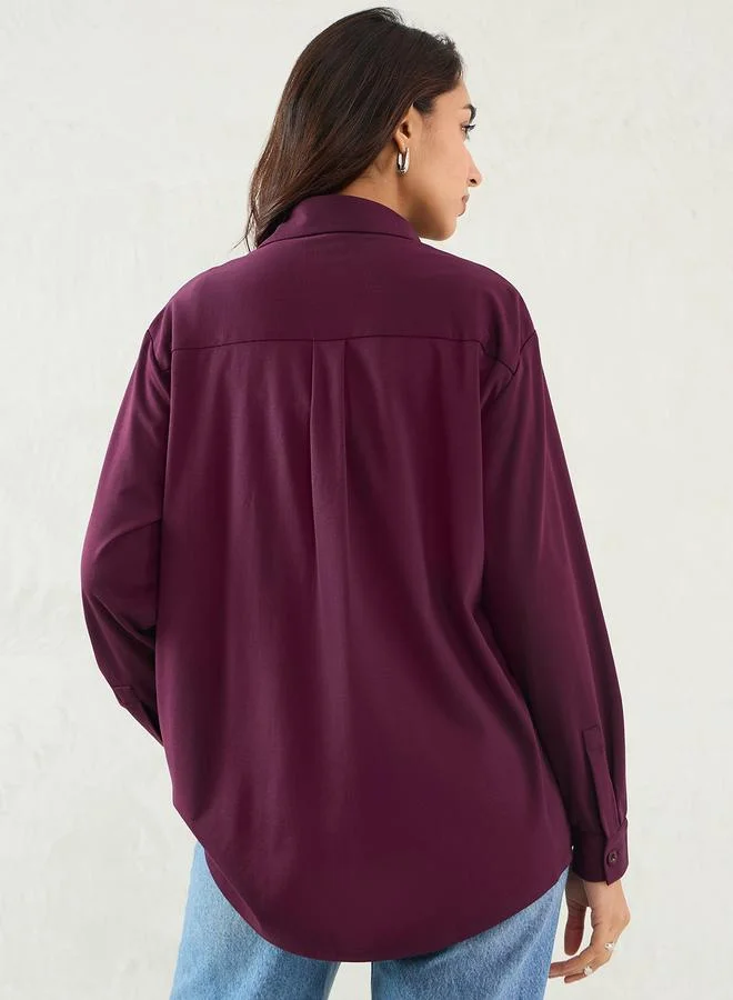 Femmella Femmella Oversized Shacket with Flap Pocket