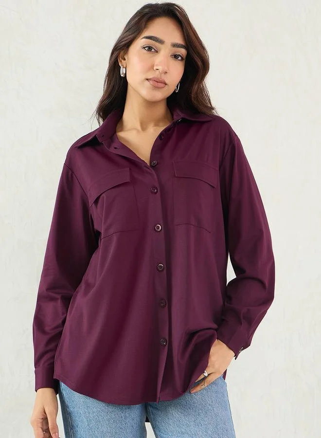 Femmella Femmella Oversized Shacket with Flap Pocket