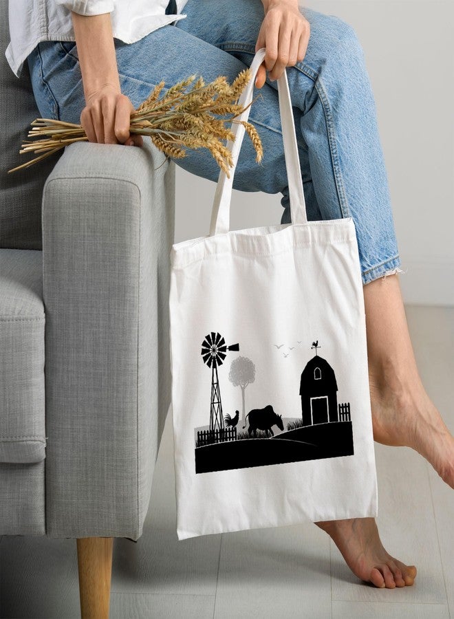 ARTBUG Tote Bag for Women with zip, Aesthetic Canvas tote bag for college girls, office, stylish and reusable - Village - D No - 163 - Image 2