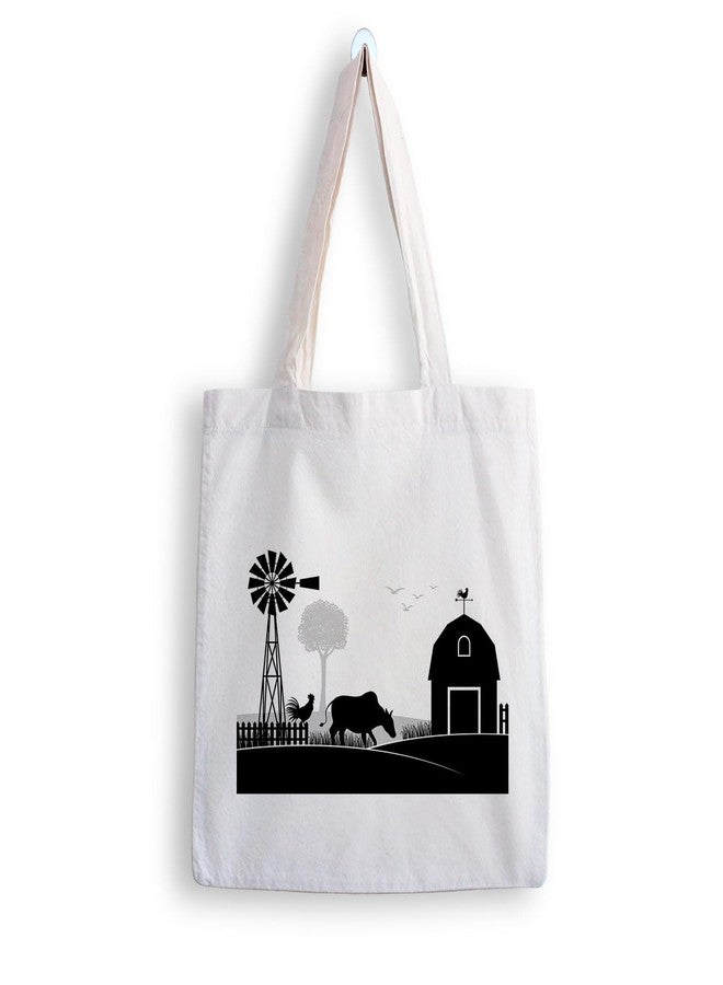 ARTBUG Tote Bag for Women with zip, Aesthetic Canvas tote bag for college girls, office, stylish and reusable - Village - D No - 163 - Image 1