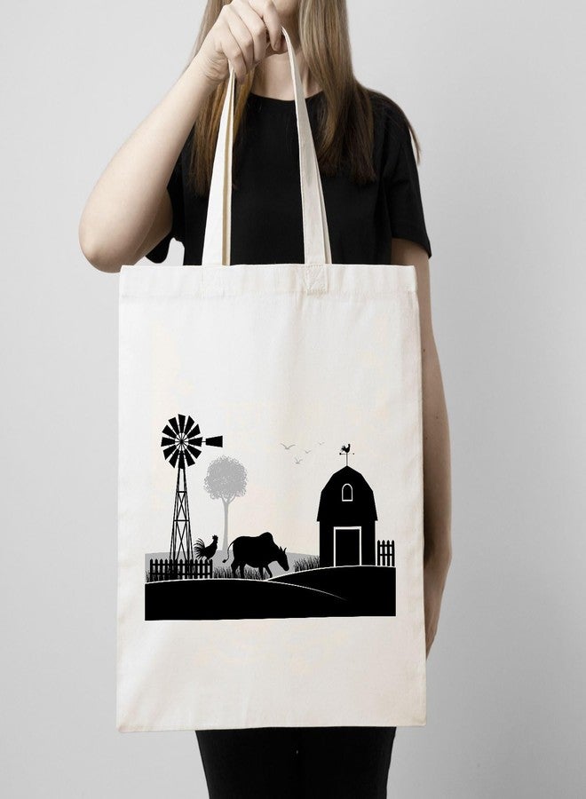 ARTBUG Tote Bag for Women with zip, Aesthetic Canvas tote bag for college girls, office, stylish and reusable - Village - D No - 163 - Image 3