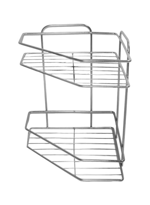 Bathroom corner with 2 square stainless steel shelves, size: 32 length x 36 cm width - silver color