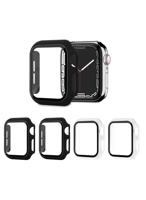 4 Pack PC Case Cover With Screen Protector Compatible With Apple Watch SE 6 5 4 44mm Tempered Glass Screen Protector Overall Protective Cover For IWatch SE 6 5 4 44mm