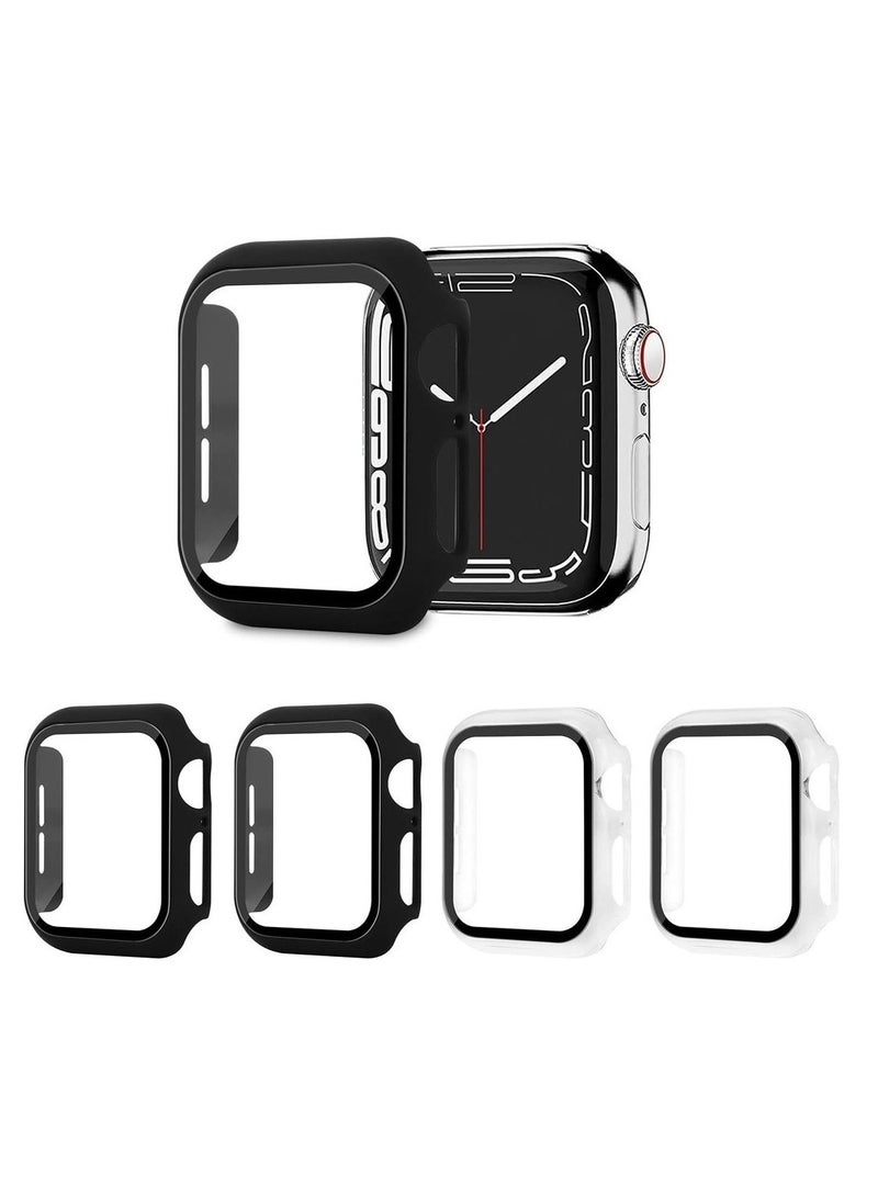 4 Pack PC Case Cover With Screen Protector Compatible With Apple Watch SE 6 5 4 44mm Tempered Glass Screen Protector Overall Protective Cover For IWatch SE 6 5 4 44mm - Image 1