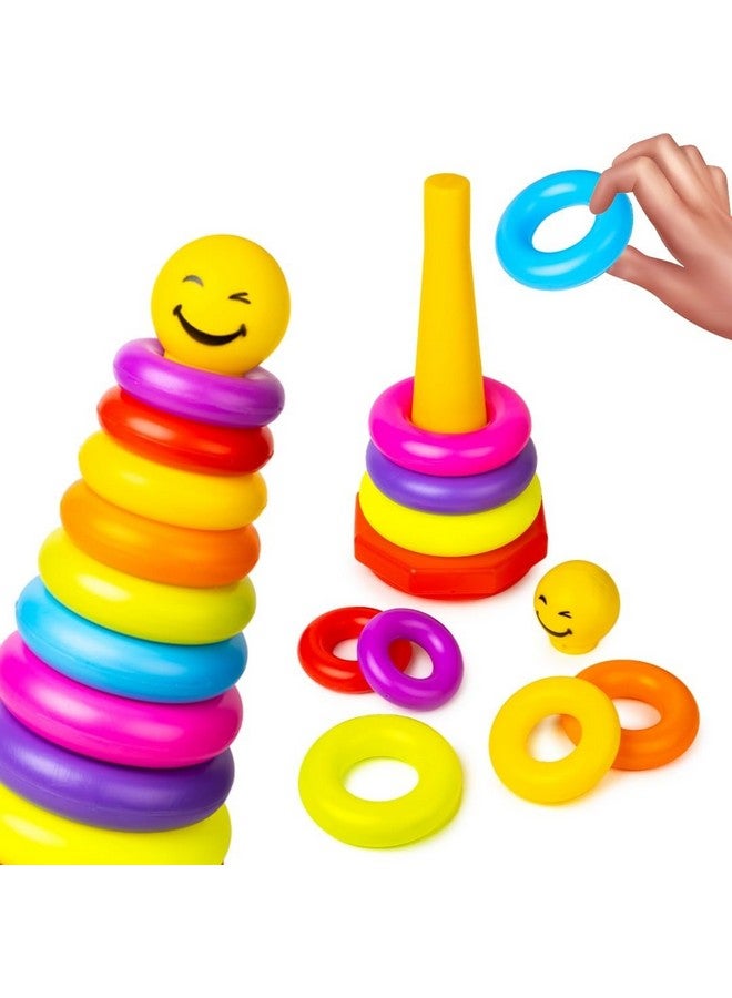 Ratna's Smiley Stacking Ring Jumbo Plastic Multicolour Different Size 9 Rings Tower Stack Up Educational Toys for Kids & Toddlers 1+ Years - Image 1