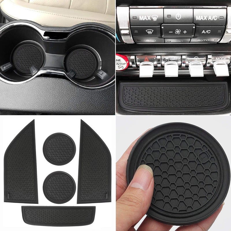 Auprite NonSlip Mats for Mustang Accessories 20152023 Custom Fits Cup Holder Liners Mats Door Pocket Center Console Liners5Pcs Black